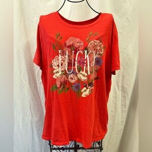 Lucky Brand red floral Lucky crewneck t-shirt size XL